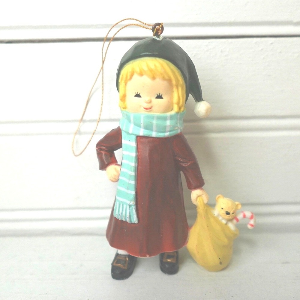 Vintage‎ 1988 Wang's International Inc. Christmas Ornament Girl With Bag of Toys